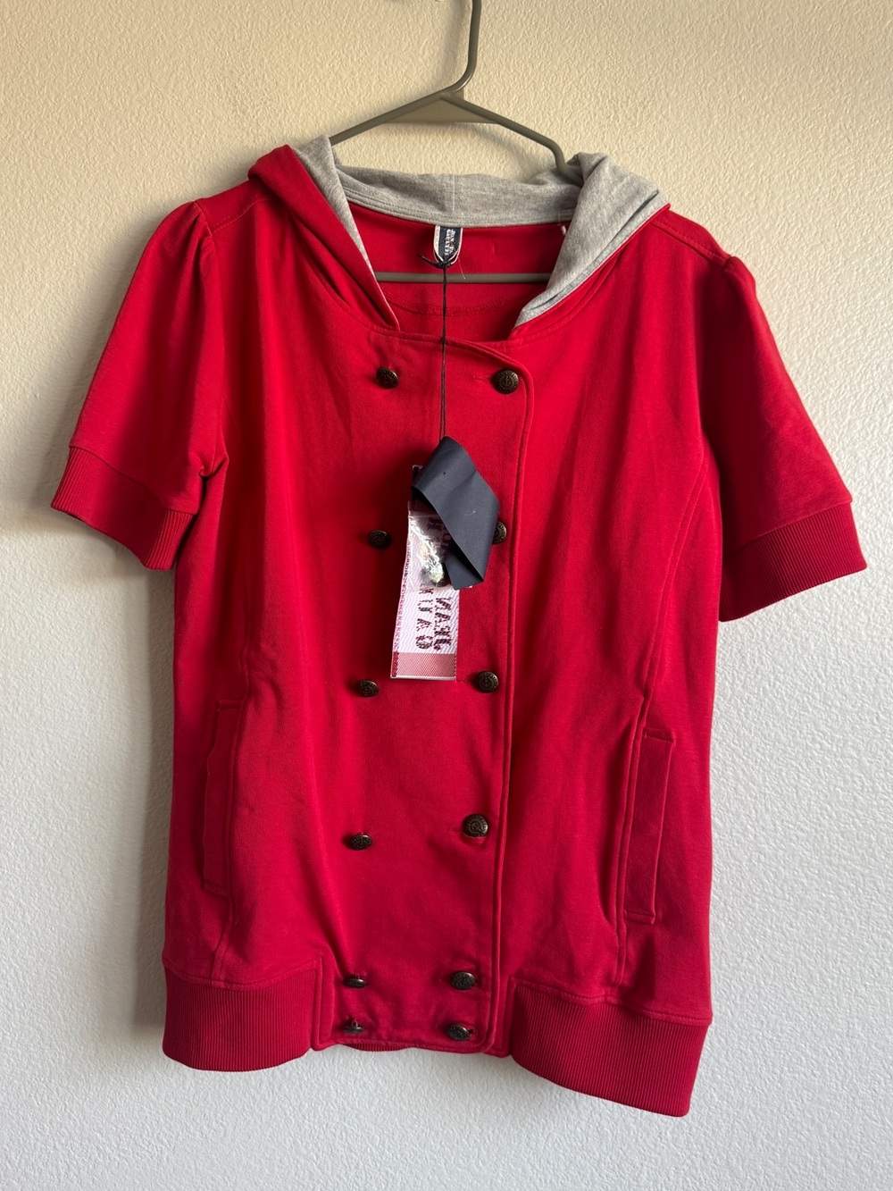 NWT Jeans Paul Gaultier Hooded Double Breasted Short Sleeve in Red - L